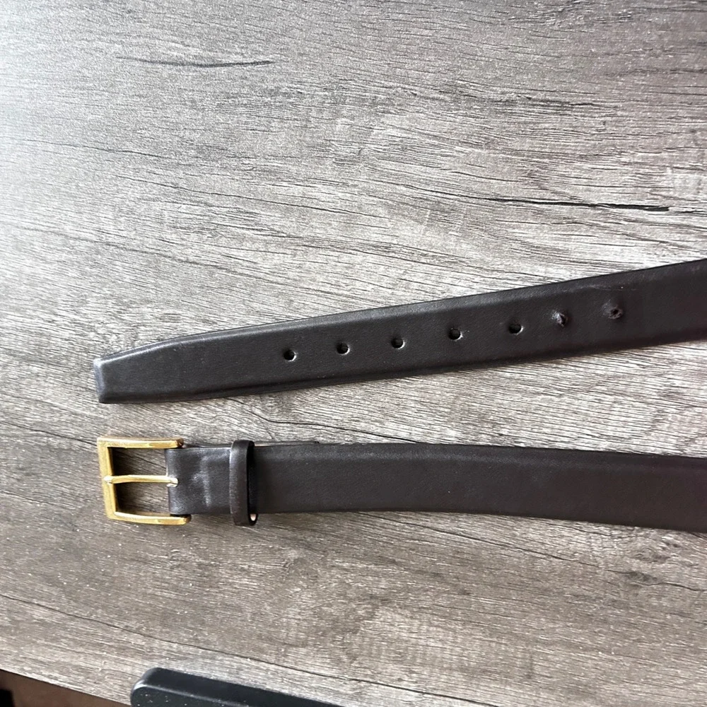VTG W Kleinberg Leather Belt 44‎ Brown Gold Buckle USA Designer Classic Minimal